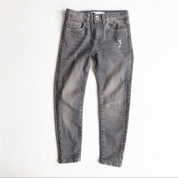 Zara gray distressed jewel stripe jeans EUC  6Y - Picture 1 of 3